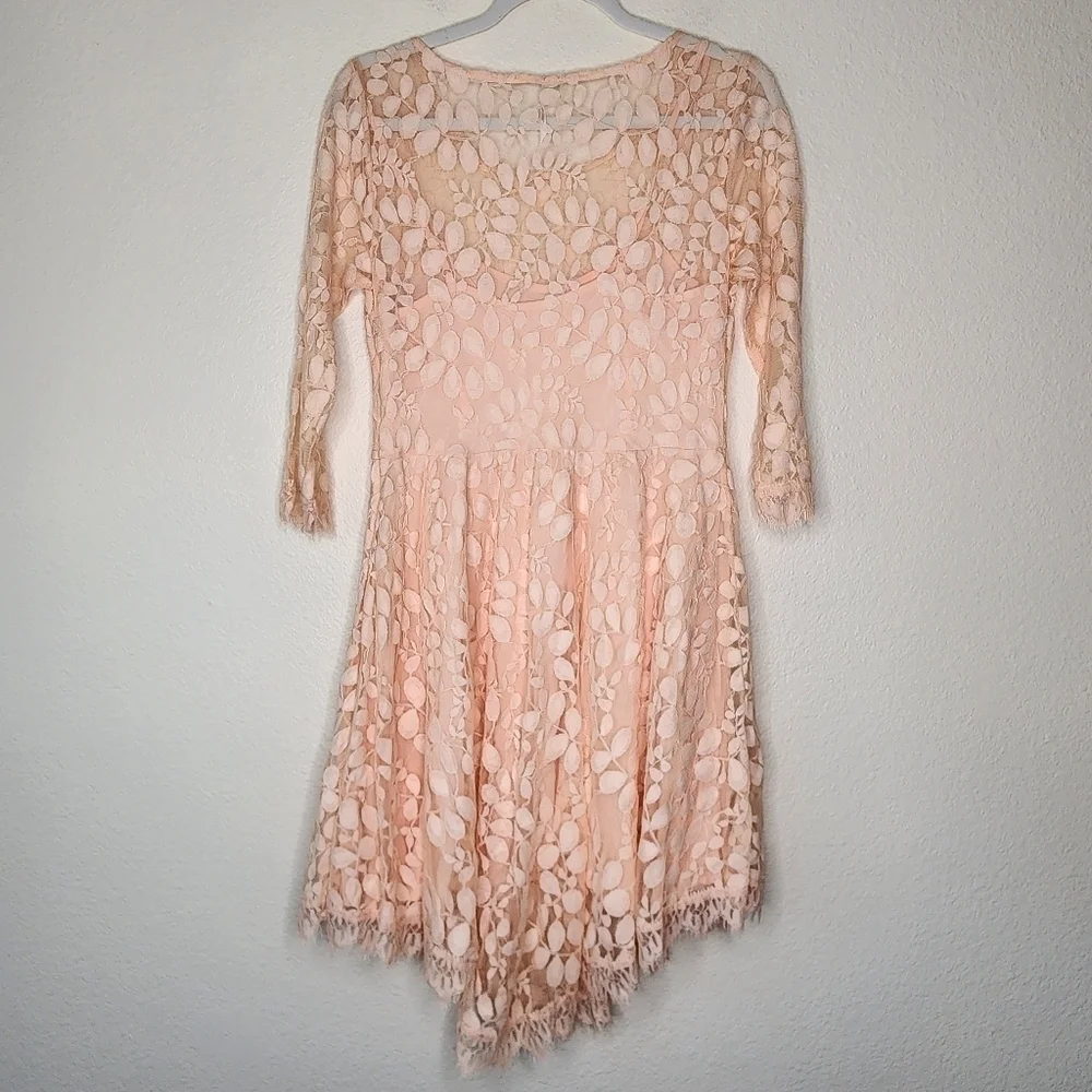Free People Pink Sand Lace 3/4 Sleeves Dress 6